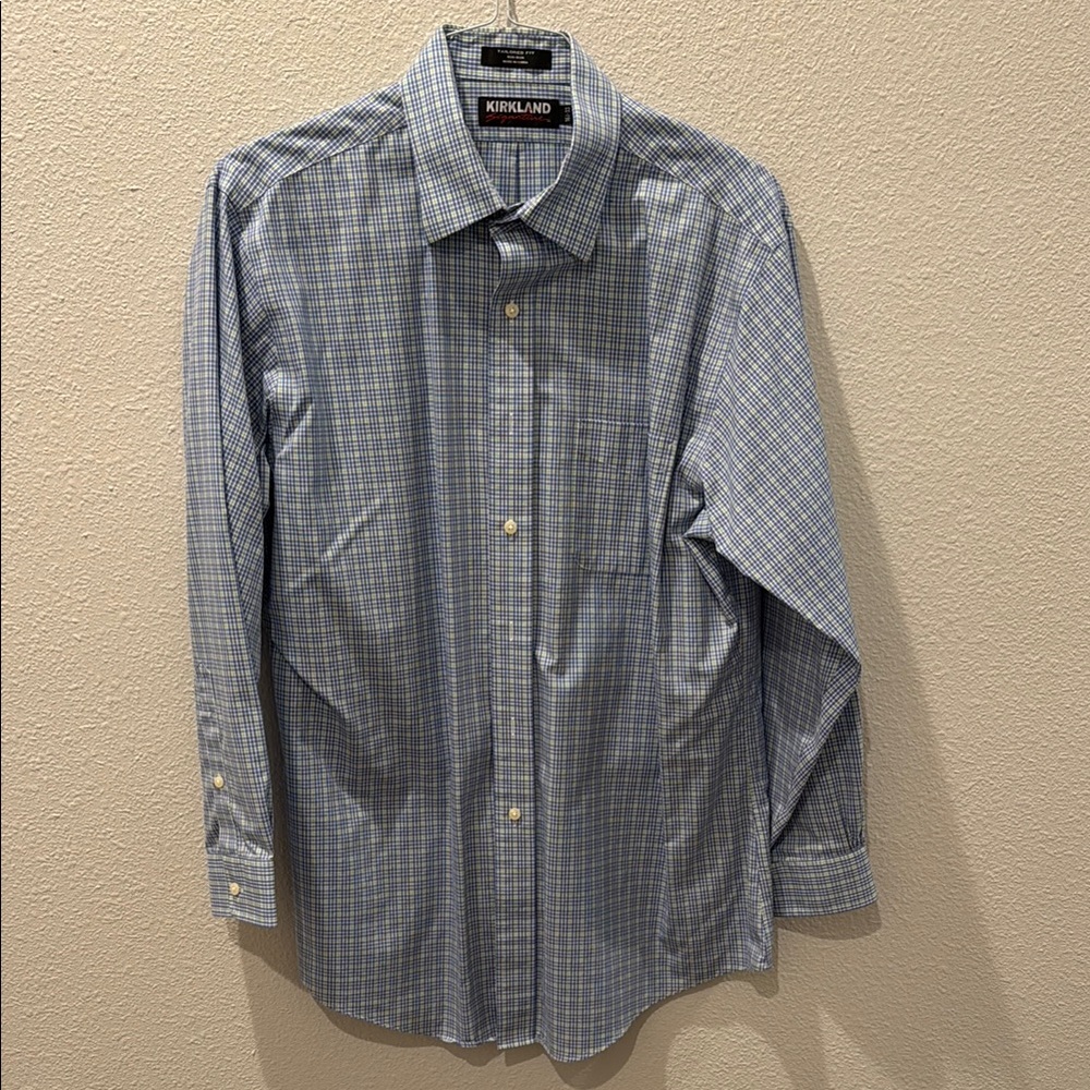 Kirkland Signature Men's Blue Green Checkered Shirt